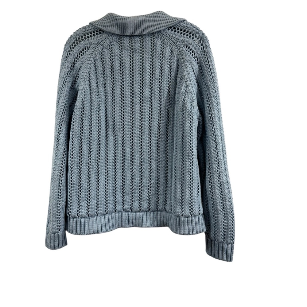 Haven Well Within Open Stitch Johnny Collar Cotton Blue Sweater Size Large - Picture 3 of 12